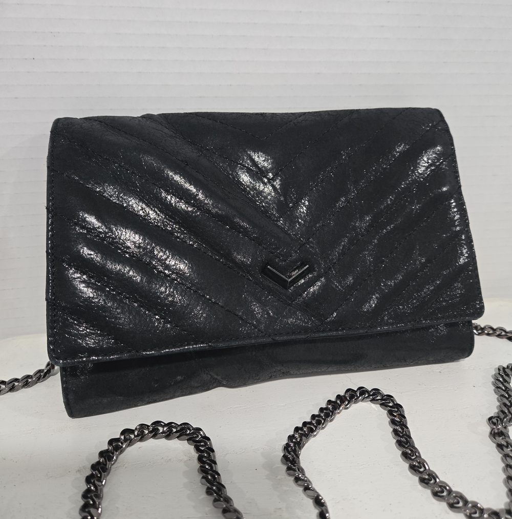 Botkier New York Leather Chevron Quilted Convertible Clutch Shoulder Bag Glam